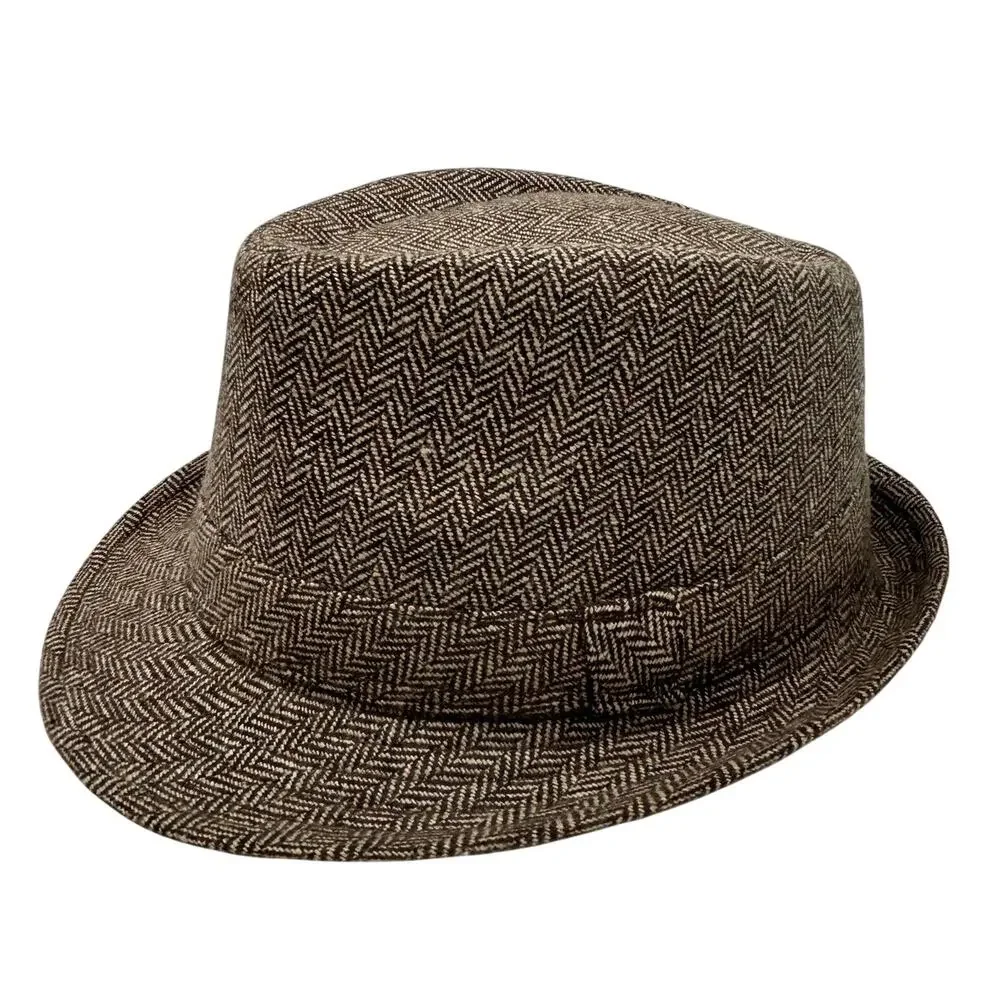 Isaac Shalom Vintage 90s Herringbone Fedora Hat Unisex One Size 23